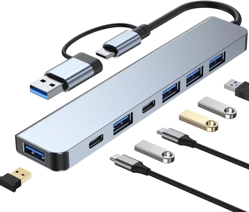 HUB 5 PUERTOS USB + 2 de Tipo C