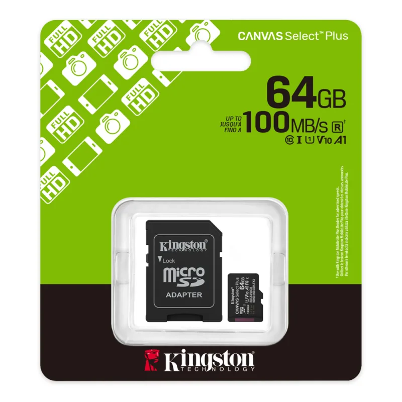 Memoria Micro SD de 64GB Clase 10 con Adaptador